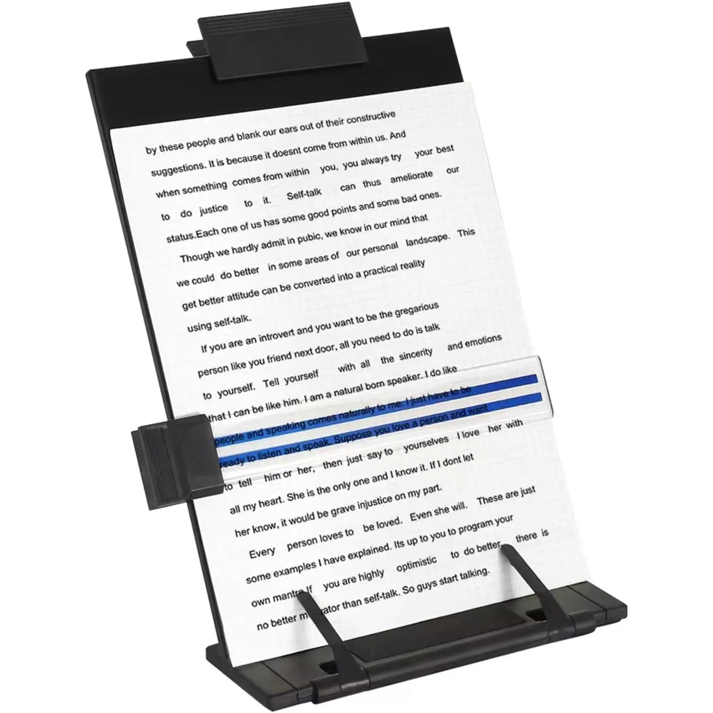 Desktop Document Holder Stand with 7 Adjustable Positions, Black Metal File Organizer Management Copyholder for Typing Speech Reading A4 Letter Music Book Tablet Office, with Paper Clip and Line Guide