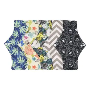 5 pieces of bamboo fiber sanitary pads, size M, reusable sanitary pads, soft and comfortable menstrual pads formen, reusable bamboo fiber cloth menstrual pads, suitable for heavy flow periods; 5-piece set, with wings design, extra-long night-use style, su