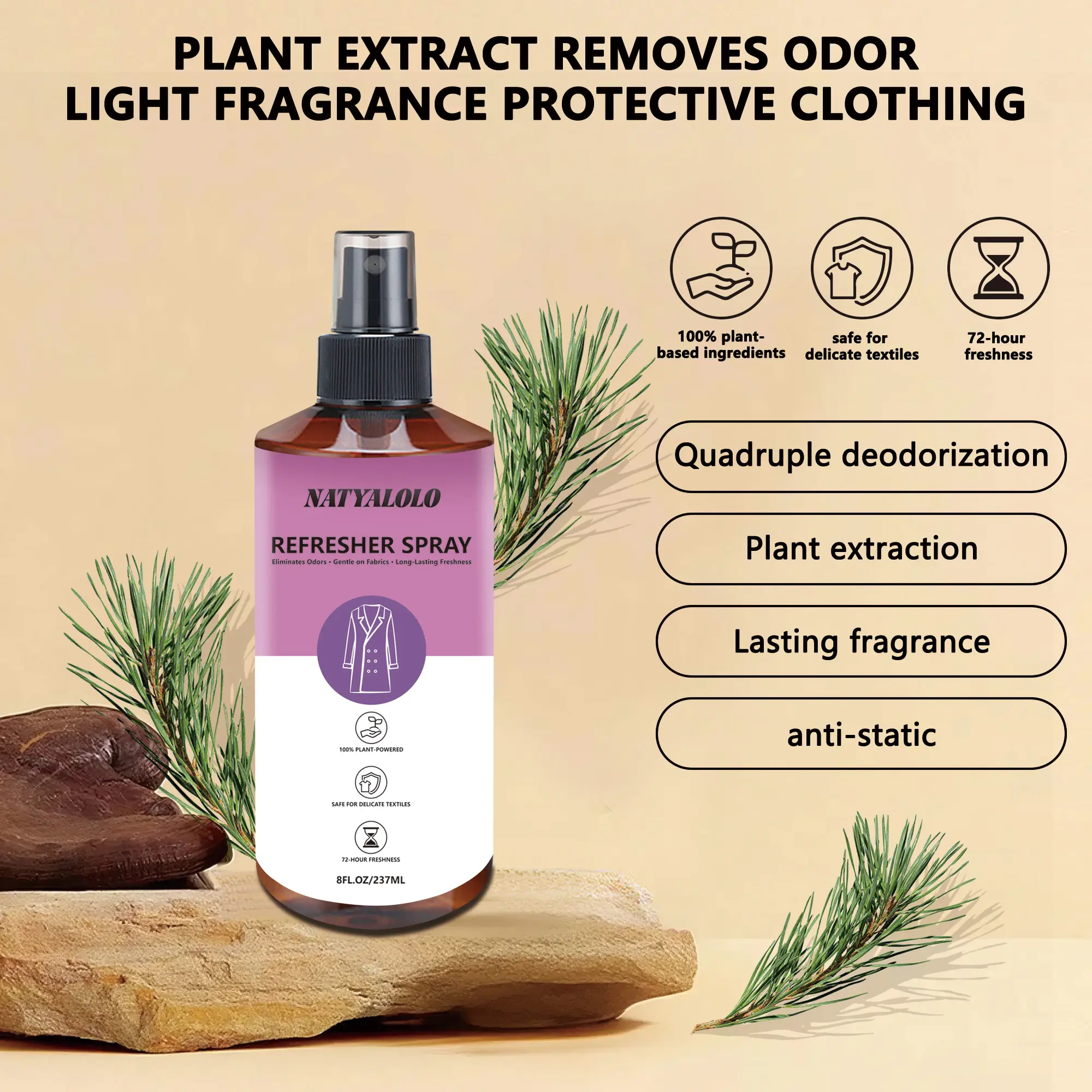 NATYALOLO Natural Plant Extract Fabric & Air Freshener Spray - Room Deodorizer with Woody Floral Scent & Fruity Fragrance, Home Care Supplies for Odor Removal