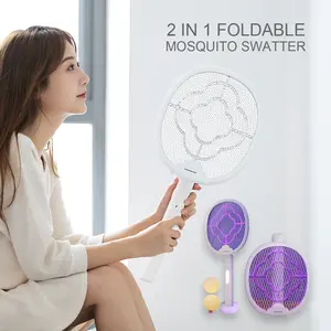Foldable Electric Mosquito Fly Swatter 2700V Rechargeable Handheld Bug Zapper Racket Insect Killer with 3-layer Mesh Type-C Charging Cable for Indoor Outdoor Pest control