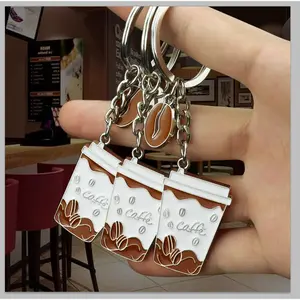 Creative Coffee Cup Keychain Design Coffee Promotional Souvenir Pendant Lacquered Coffee Bean Keychain