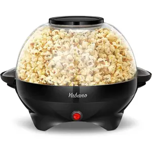 Popcorn Machine, 6-Quart Popcorn Popper maker, Nonstick Plate, Electric Stirring with Quick-Heat Technology, Cool Touch Handles (Black)