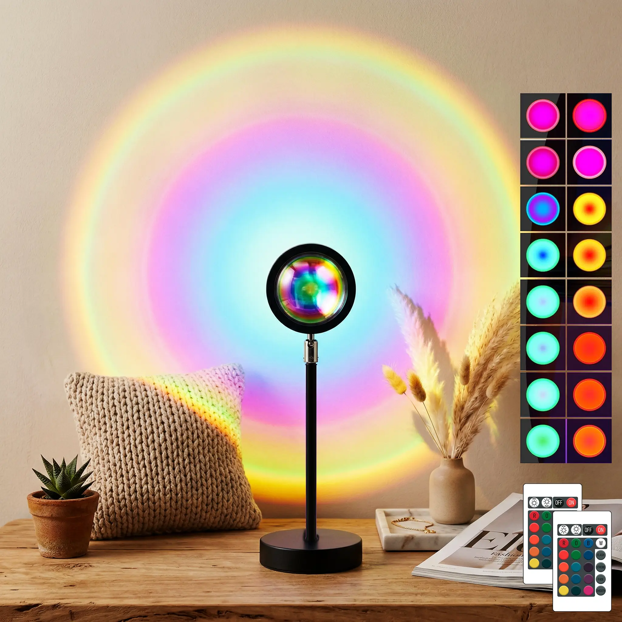16-Color Romantic Sunset Projection LED Mood Lamp - 180-Degree Rotation, USB-Powered, Adjustable RGB Lighting, Plug & Play Desk Lamp Aesthetic Desk Accessory for Indoor Date Night, Bedroom Vibe - Valentine's Day Gift for Her