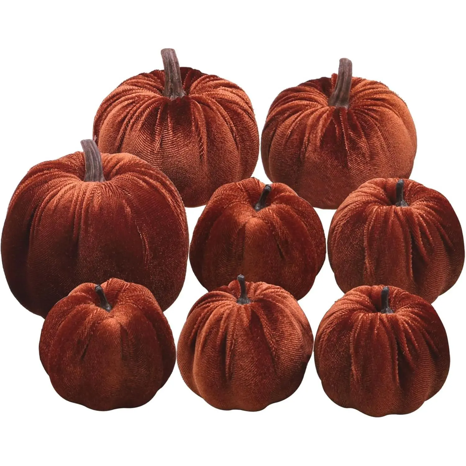 8pcs Artificial Pumpkins Halloween Decorations Velvet Fake Fabric Pumpkin Assorted Sizes Brown Fall Harvest Table Decor Farmhouse Decorations for Home Decorative Fruit