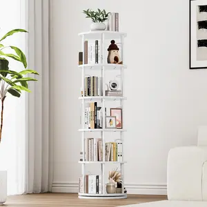 5 Tier Rotating Bookshelf Tower, 360 °   Spinning Bookcase, Vertical Floor Standing Revolving Bookshelf Organizer for Small Spaces, Corner, Living Room, Bedroom, White