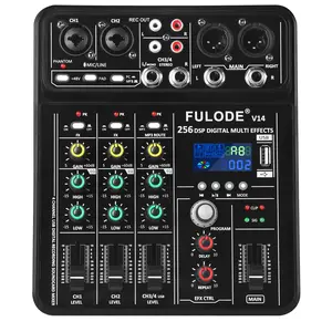 4 Channel Mixer DJ Audio Mixing Console with 256DSP, Small Music Sound Mixer Board Supports USB Bluetooth MP3 Computer Input, 48V Phantom Power & PAD Function for Recording Studio Streaming Bluetooth USB 12-Channel Mixer
