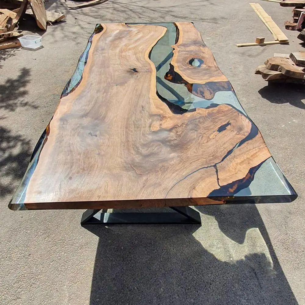 [OST106] Olive Wood Epoxy Table custom epoxy river slab table, Executive Desk, Custom Large Epoxy River Table, Solid Wood Slabs Table, Large Computer Office Desk Workstation, Business Furniture for Home Office (ERT24010)