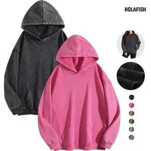 Holafish Acid Wash Hoodie Pullover Womens Oversized Hoodies Sweatshirts Casual Unisex Vintage Loose Fit Winter Long Sleeve Comfy Jacket Fall Tops Shirt
