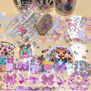 Random 20pcs UV DTF Packing and Cartoon Festival for Crafts Random Style Cup Stickers and Cup Lid Stickers Set