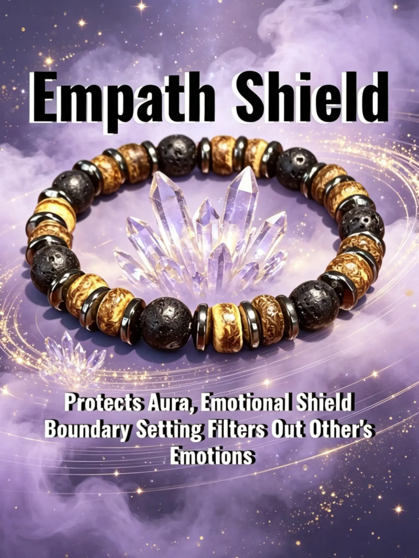 Natural Lava & Wood Boho Chic Crystal Bracelets Empath Shield: Emotional Protection Jewelry