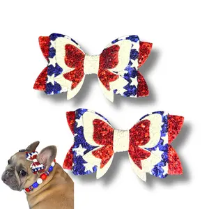 Patriotic Glitter Double Bows - 4th of July dog bows - Memorial Day dog bows - Dog hair accessories