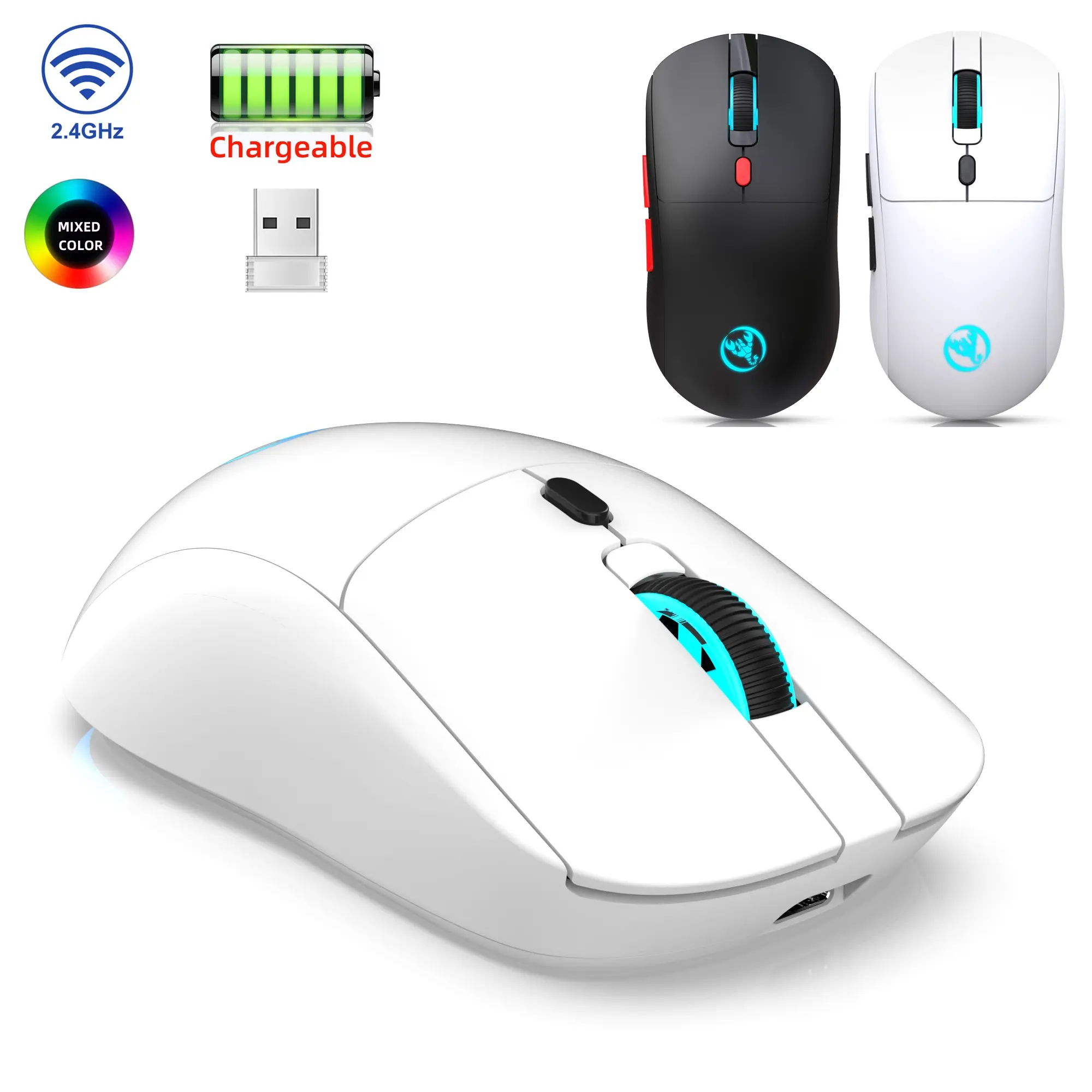 Rechargeable 2.4G USB Wireless Mouse Adjustable 3600cpi 7 Colors RGB Comfortable Mice for Home Office Laptop Computer Gamer Ergonomic Mouse Rgb Backlit Mouse Ergonomic Gaming Mouse Gaming Accessory Gaming PC Accessories