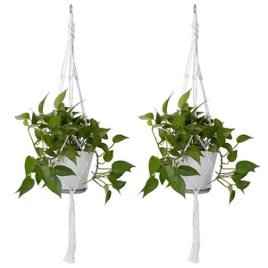 Set of 2 Macrame Plant Hangers (40"), Boho Cotton Rope Hanging Planter for Indoor & Outdoor