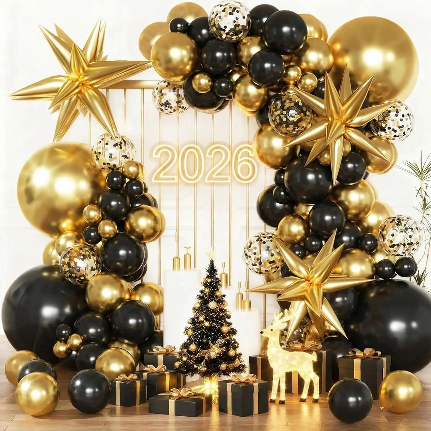 Black and Gold Balloon Arch Kit – Party Decor for Birthday Bachelorette Graduation Retirement Anniversary New Year’s Eve