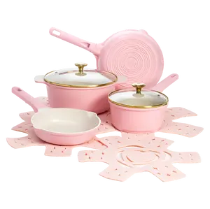 Paris Hilton Clean Ceramic™ Nonstick Cookware Set 10-Piece Cast Aluminum with Heart Knobs Soft Pink Finish Dishwasher Safe