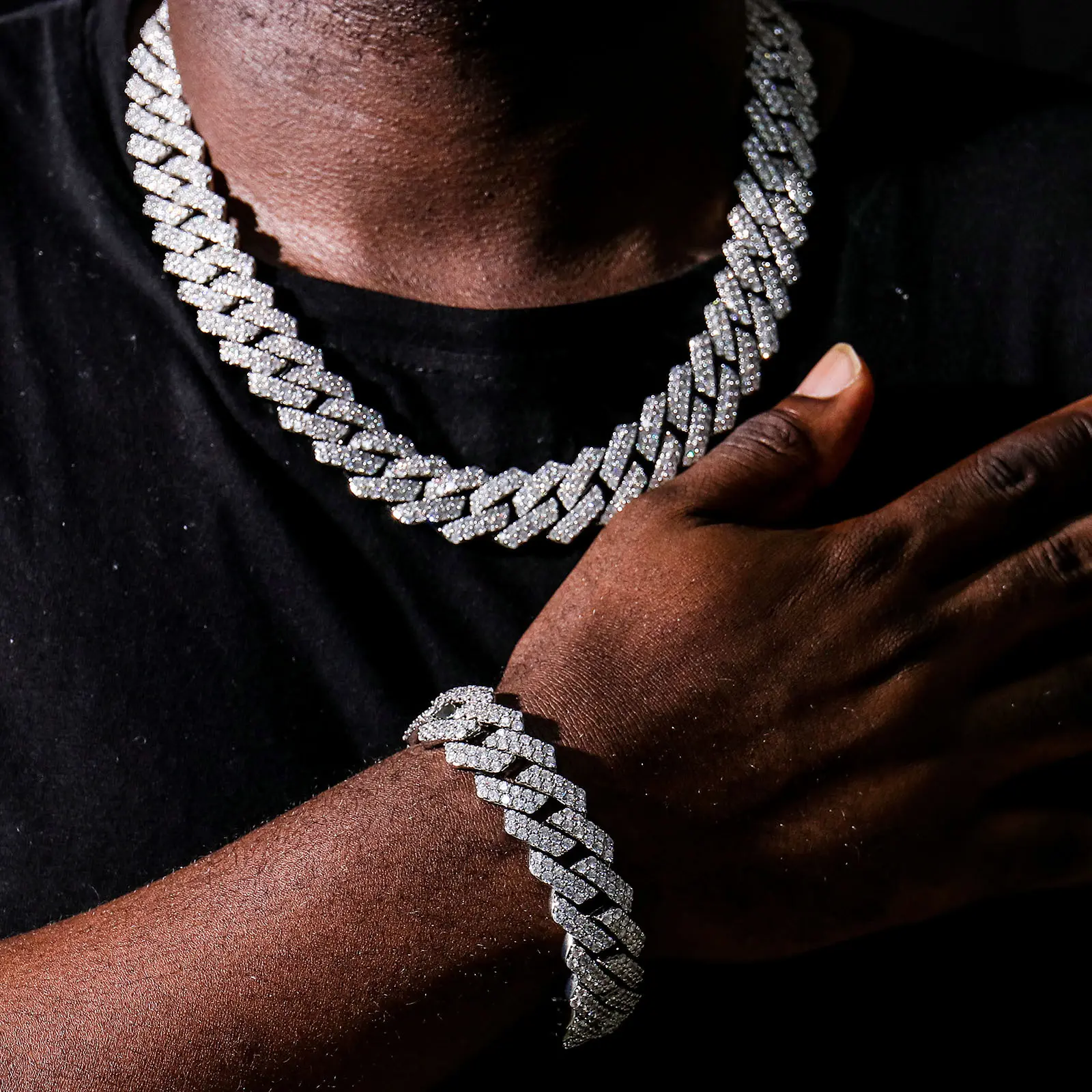 14mm Fashion Cuban Necklace and Bracelet Set (with Gift Box) 2025 New Men's Accessories Set