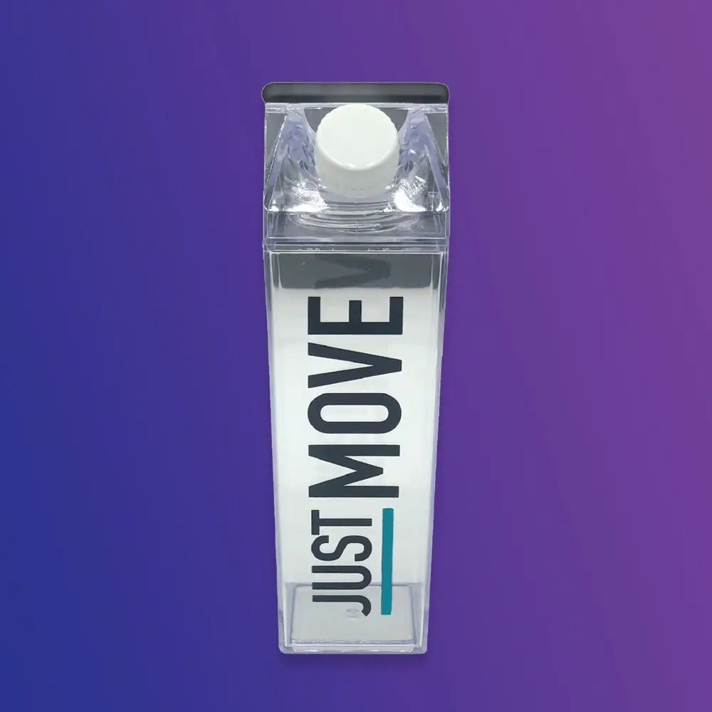 Just Move Juice Box - 16 oz Reusable Clear Carton, BPA Free, Travel Friendly, Hydrate In Style, Easy To Use For Mixing Water and Supplements Bottle Dr