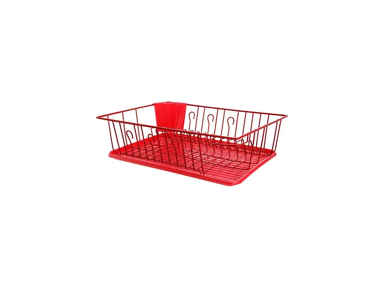 Mega Chef 17.5 Inch Red Dish Rack with 14 Plate Positioners and a Detachable Utensil Holder