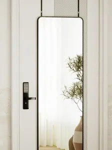 14"x48" Full Length Over The Door Mirror, Aluminum Alloy Frame Full Body Mirror with Height-Adjustable Hangers, Hanging Leaning Against Wall for Dorm