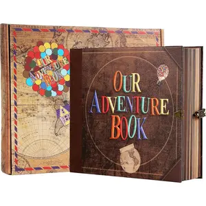 Scrapbook Photo Album,Our Adventure Book, Embossed Words Hard Cover Movie Up Travel Scrapbook for Anniversary, Wedding, Travelling, Baby Shower, etc