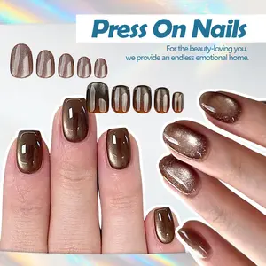 Cat Eye Press-Ons Nails with 5 Magical Galaxy Shades – Orange,  Leopard print,  Brown,  Ocean Blue & Silver. Shimmering Aurora Cat Eye Effect, 24 Nails Per Style, 12 Sizes for Perfect Fit, Durable & Easy to Apply
