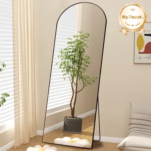 [DEAL] Full Length Mirror Body Mirror Floor Standing Mirror Hanging/Leaning Against Wall, Aluminum Alloy Thin Frame for Living Room Bedroom Cloakroom Decor Black-Arched