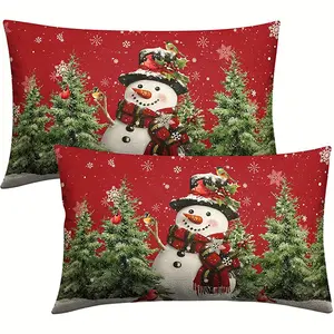 2pcs, Christmas Snowman Pillowcases, Festive and Cozy Decor, Home Décor Products, Cushion Cover Decoration for Couch Sofa, Room Decor and Bedroom Decor, Single Sided Printing, No Pillow Core, Cushion Slipcovers