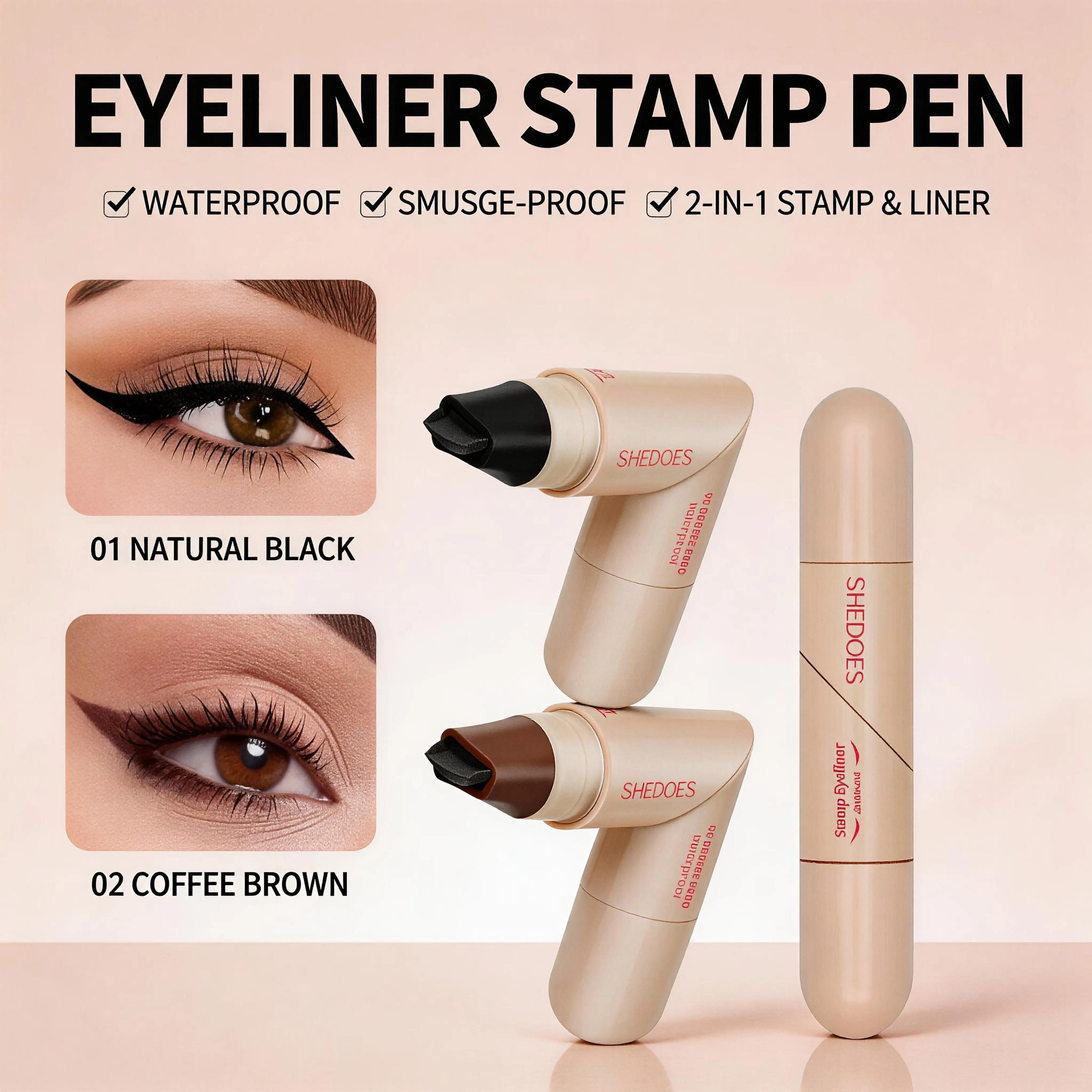 Dual-Head Rotating Winged Eyeliner Transfer Cosmetic Tool, Precise Cat Eye & Winged Liner, Waterproof Smudge-Proof Quick-Drying Formula, Single Item for Busy Days & Special Occasions, Lipliner