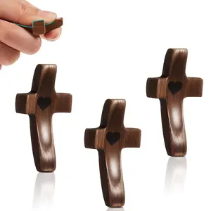 3Pcs Pocket Wooden Cross Decorations - Anxiety Relief Fidget Cross, Spiritual Gift for Stress Relief,Home office Decorative Religious Ornaments
