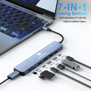 7 in 1 USB C Dongle with HDTV, SD/TF Card Reader, USB C Data Port,100W PD, and 2 USB 3.0 Compatible for MacBook Pro/Air, Dell XPS, Lenovo Thinkpad.