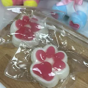 Berry pink Taba Cat Paw Squeeze Toys, Handmade Tabba Soft Squish Fidget Toy, Portable Sticky Silicone Mochi Cat Paw Sensory Pinch Toy for Stress Relief Adult