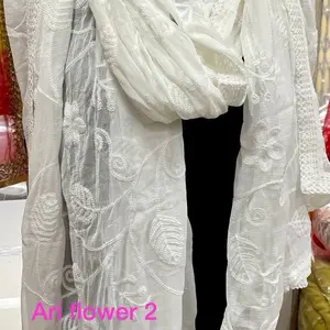 A stunning white chiffon dupatta with a lovely floral pattern that perfectly complements Lucknowi Kurtis. Made with pure chiffon, this Lucknowi Chikankari dupatta