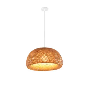 Aeyee Boho Chandelier, Small Bamboo Pendant Light Fixture, 1 Light Dome Shape Woven Hanging Light for Kitchen, Bedroom