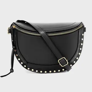 TOKOJO Hot-Selling Moon Bag Classic Style Fashion Rivet High-Quality PU Shoulder Handbag Crossbody Bag with Gold Studs and Zipper Closure winter