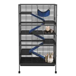 50" H Rolling Ferret Cage with Locker, 5-Level Pet House for Guinea Pigs, Rabbits, Chinchillas, and More - Includes Removable Ramps, Double Doors, Hammock, Trays