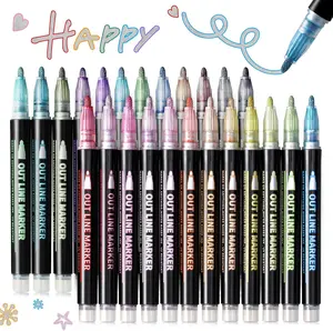 Happy Best Gift For a Child Outline Shimmer Markers 36 & 48 Glitter Metallic Gel Pens for Coloring Trendy Fun Art Crafts School Journaling Supplies for Kids Girls Ages