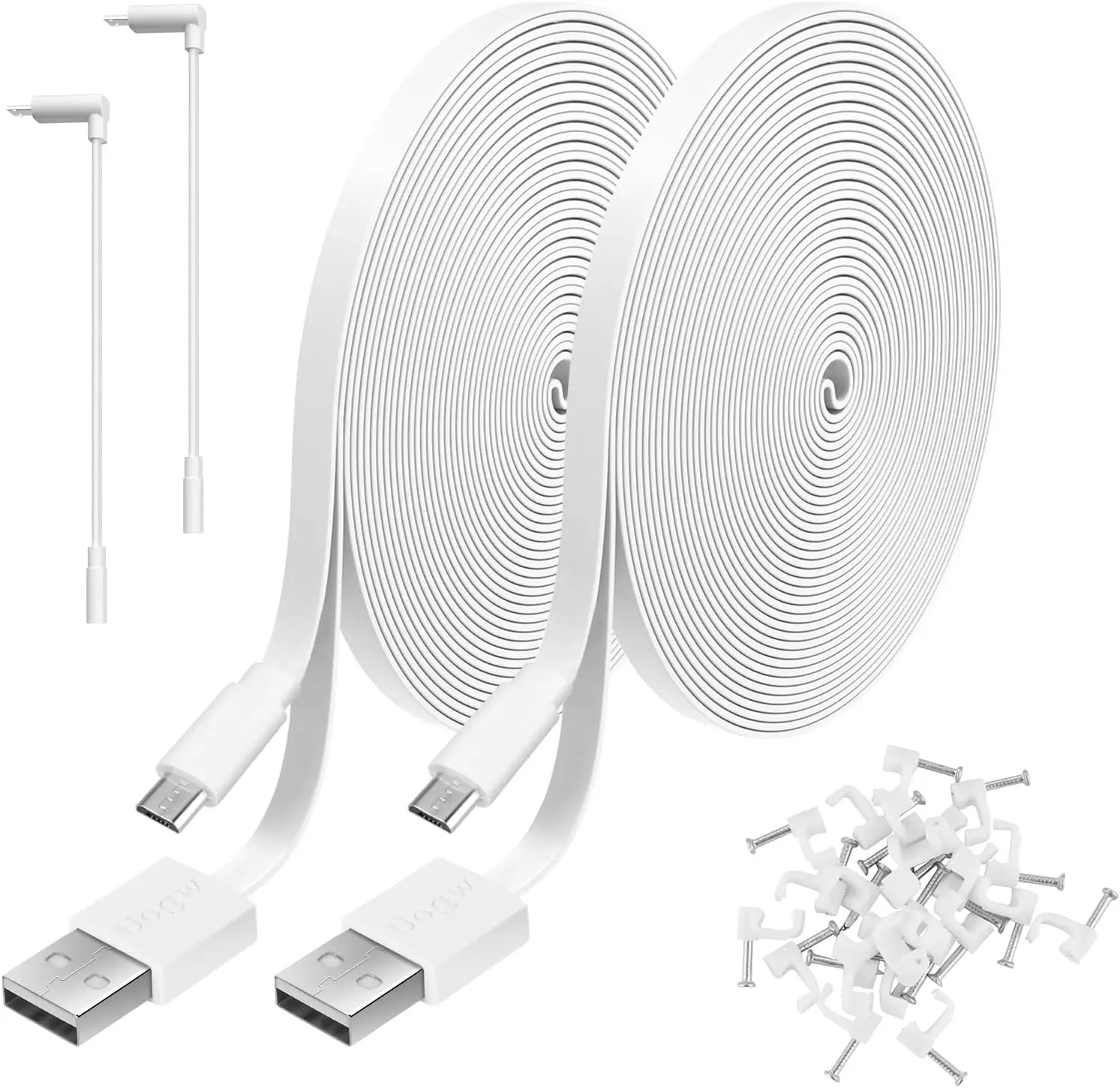 2-Pack 20FT Flat USB to Micro USB Cable - Durable Charger Adapter, Long, Multi-Device & Extension Adapter, Cable Management for Mobile Charging & Data Sync, Smart Home Cameras, Cable Management Cables, Charger Adapter Cables