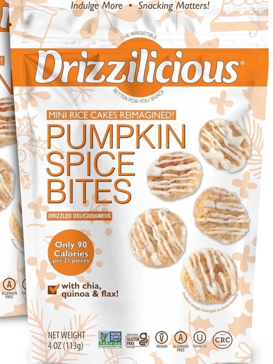 NEW! Drizzilicious Mini Rice Cakes, Pumpkin Spice Flavored Rice Cake Gluten Free Snacks 4 oz