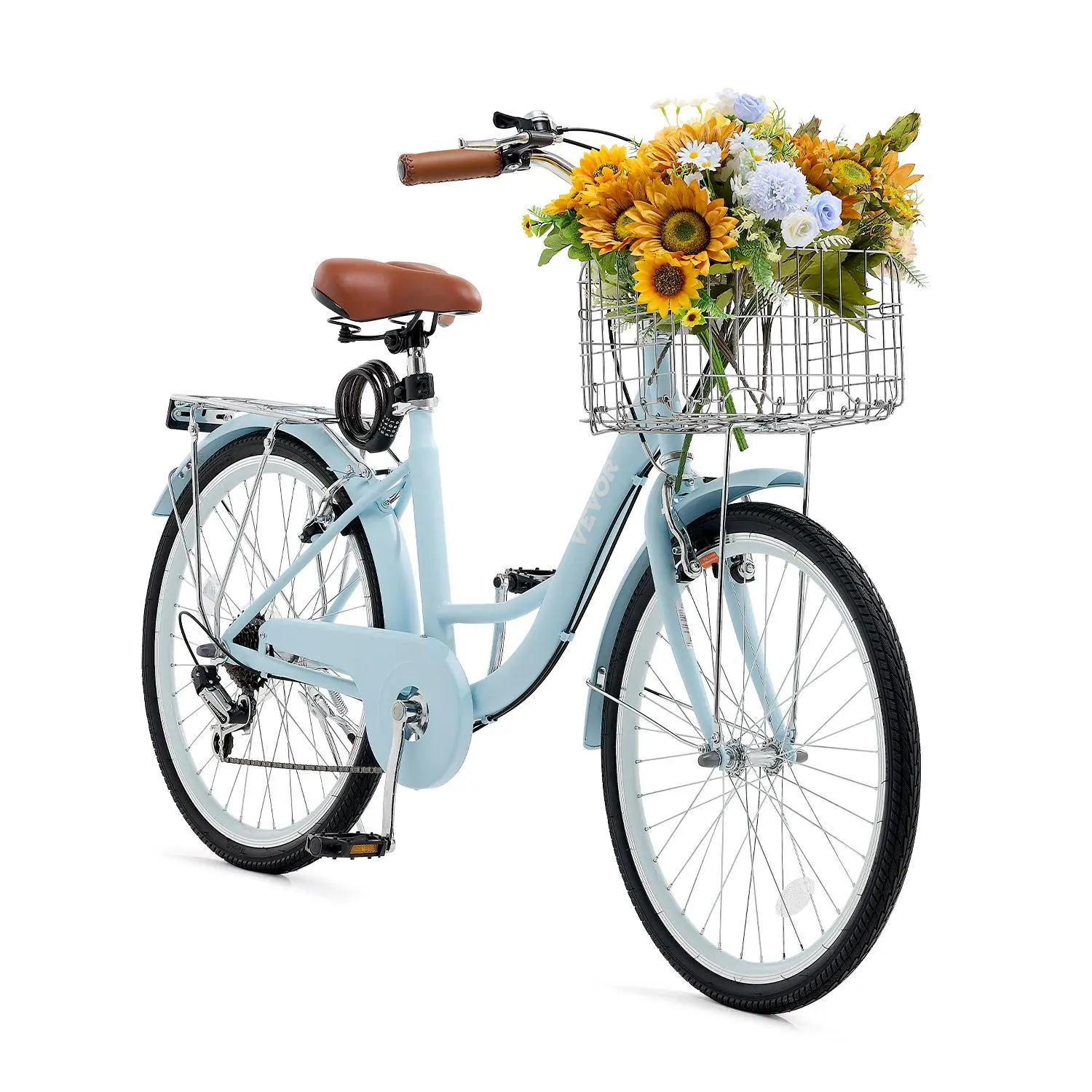 【SummerFinds】VEVOR 26-Inch Cruiser Bike 7-Speed Light Blue Beach Cruiser Bike with Basket