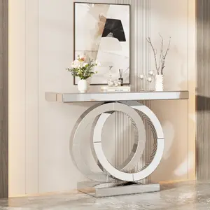 Vabches Modern Glam Mirrored Console Table, Glass Accent Table for Living Room, Entryway or Foyer