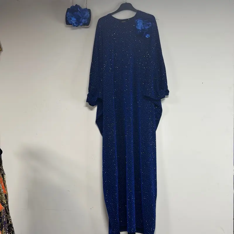 Women's Blue Modest Turkish Elegant 1-Size Clothing Set with Matching Purse