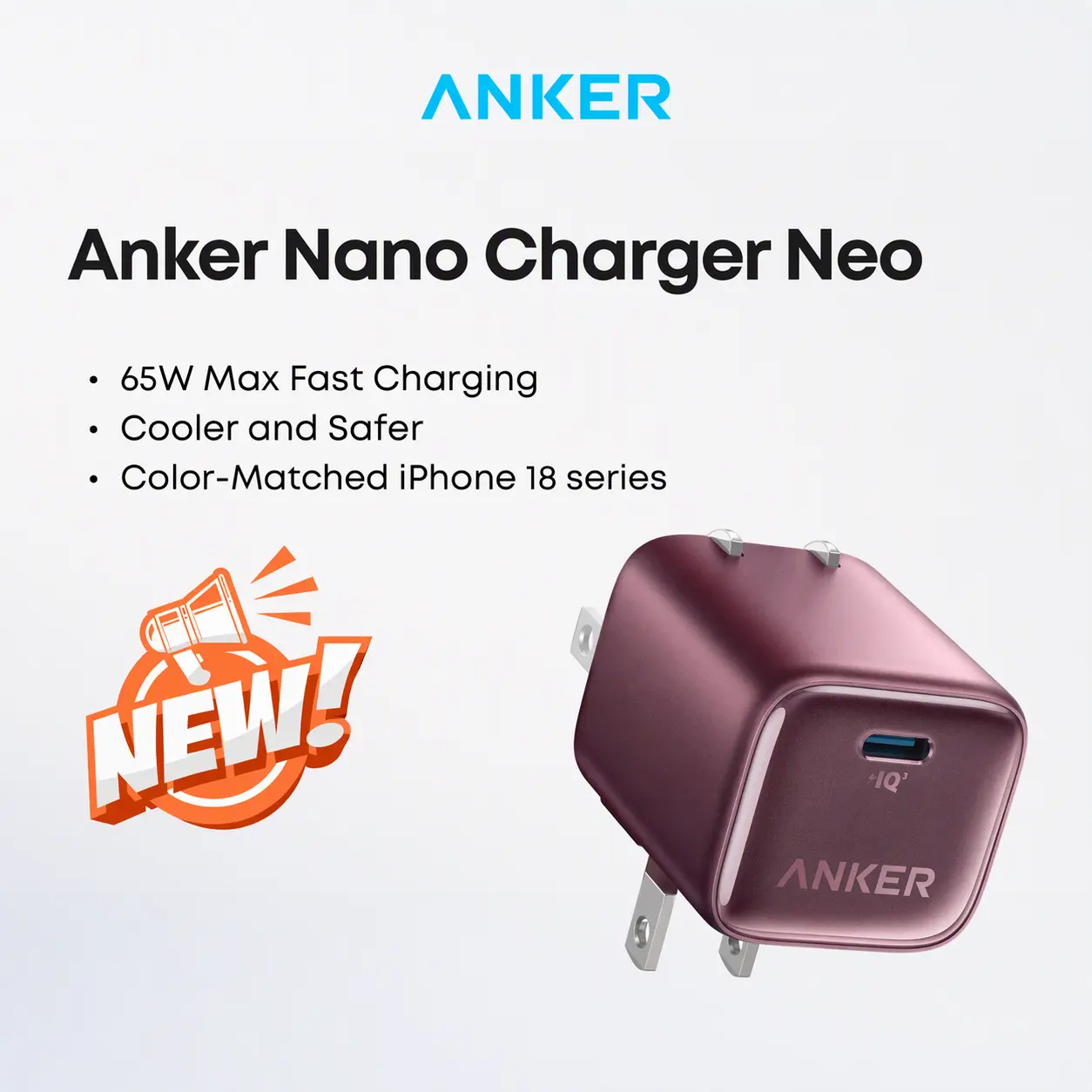 【Built for the power of iphone 18 series】Anker Nano Charger Neo, Dynamic 45W - 65W USB C Charger Block with 65W Max