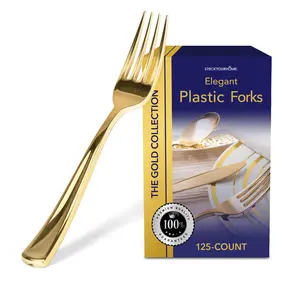 Stock Your Home 125 Gold Plastic Forks, Looks Like Gold Cutlery - Solid, Durable and Heavy Duty Plastic Forks - Perfect Utensils for Parties, Weddings and Catering Events