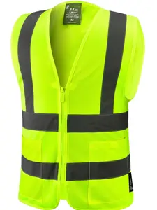 Crew Yellow High Visibility Safety Vest with 2 Pockets for Construction & Traffic Control Work Reflectors Included