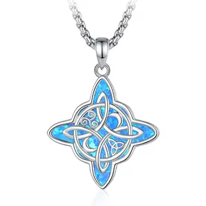 Eudora S925 Silver Witch Knot Necklace Collection Celtic Knot Pendant Mother of Pearl & Blue Opal Nudo De Bruja Talisman Protective Symbol Handmade Witchy Jewelry Gift