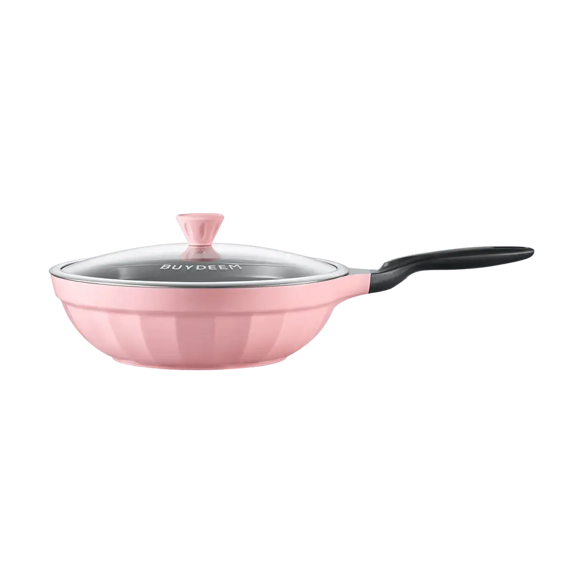 BUYDEEM 32cm Non-Stick Frying Pan, Pink Ceramic Coating Wok for Healthy Cooking, Easy Clean, Low Smoke, PFOA-Free, Ideal for Home Kitchen (Model PL73/A1)