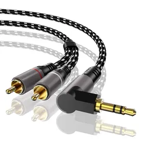 1Pcs Elbow 3.5mm to 2RCA Cable Connection Aux Audio Cable 3.5 Jack to 2 RCA Male Adapter Splitter for TV Box Video Amplifier Speaker Wire Cord 1m 1.5m 2m 3m 5m 10m