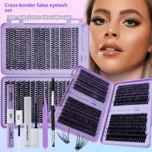 640pcs Eyelash Curls for Lash Extension, 9-16mm Length, 5pc Set with Glue, Remover, Tweezers, Brush, DIY Home Use, Eyelashes Extension Set