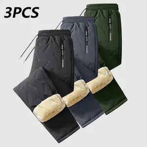 Men's Three-Piece Winter New Long Pants Fleece Cotton Pants Large Size Loose Casual Plus Velvet Thick Sports Pants Suitable for Outdoor Mountaineering, Hiking, Skiing Trousers