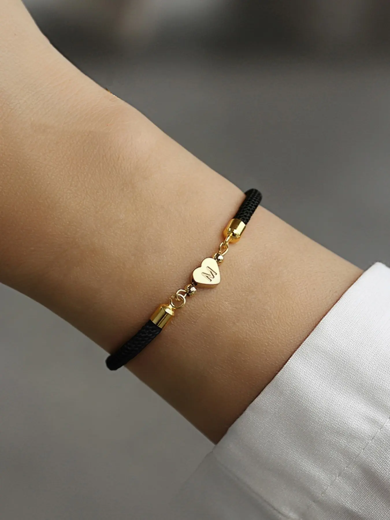 Fashion Heart Initial, Stainless Steel Jewelry for Women, Fashion Classic Adjustable Rope Heart Charm Bracelet for Women & Girls, Pretty Bracelet, Fashionable Bracelet Style